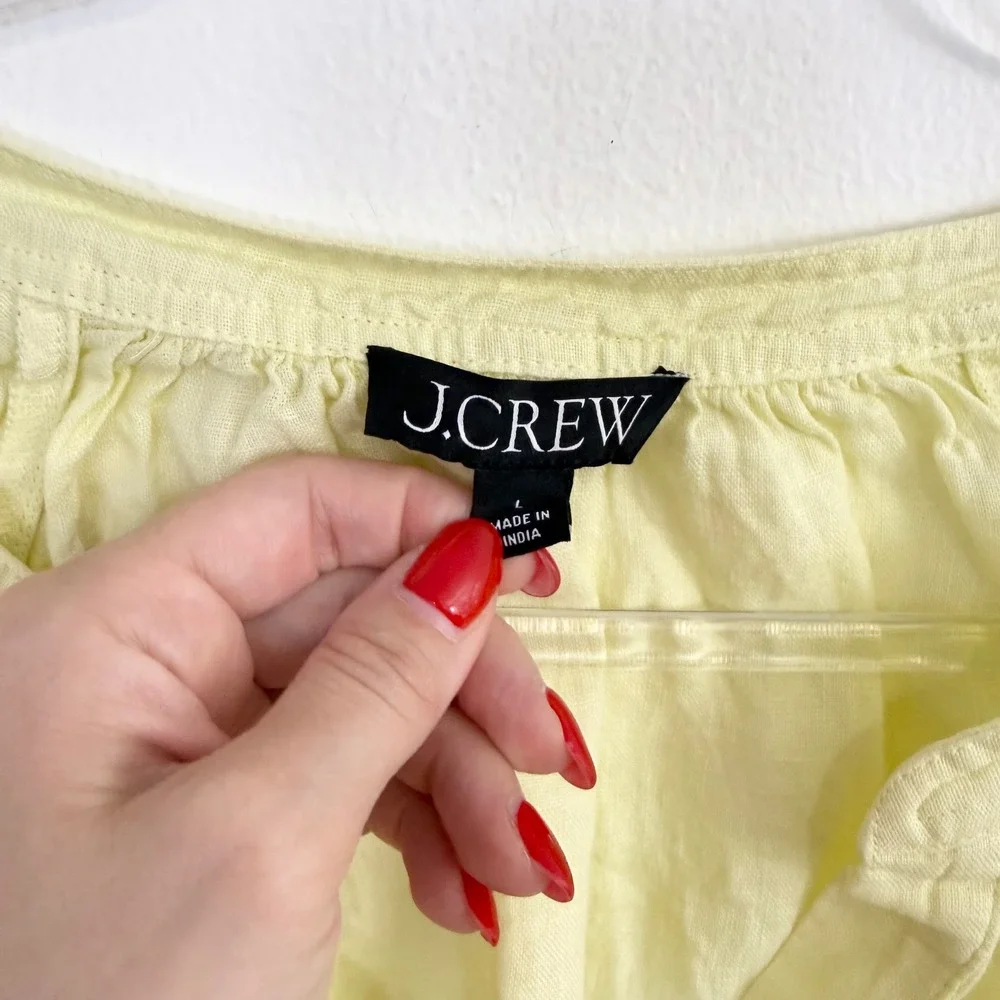 J.Crew 100% Linen Cabana Popover Top Pale Yellow Size Large